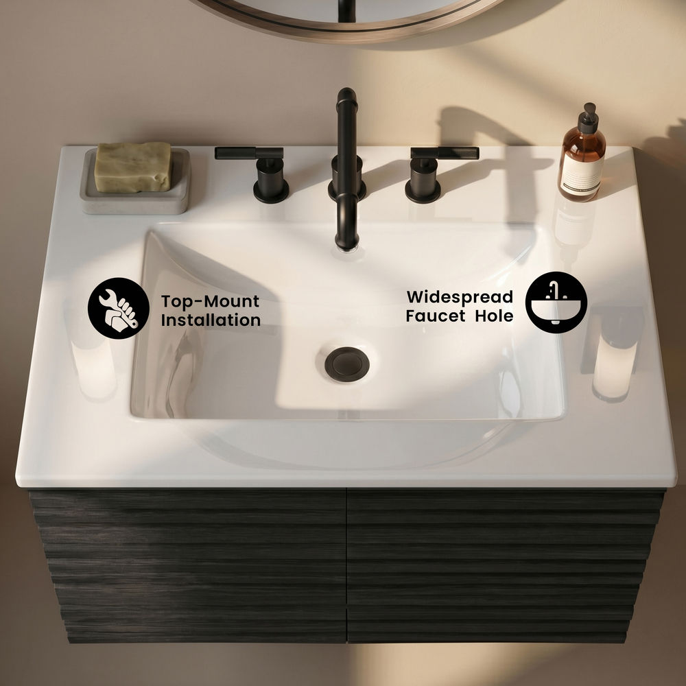 24" Ceramic Vanity Top with 8" Widespread Faucet Holes