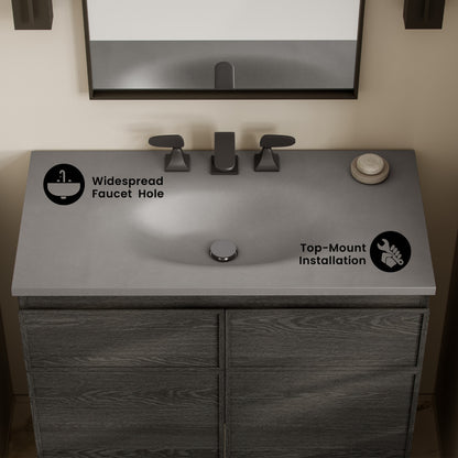 36" 3-Hole Widespread Concrete Vanity Sink Top in Matte Dark Gray