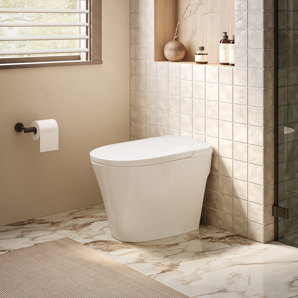 Hugo H Power Flush Tankless Toilet 12" Rough-in 1 GPF Non-Electric ADA Toilet with Integrated Tank in Glossy White
