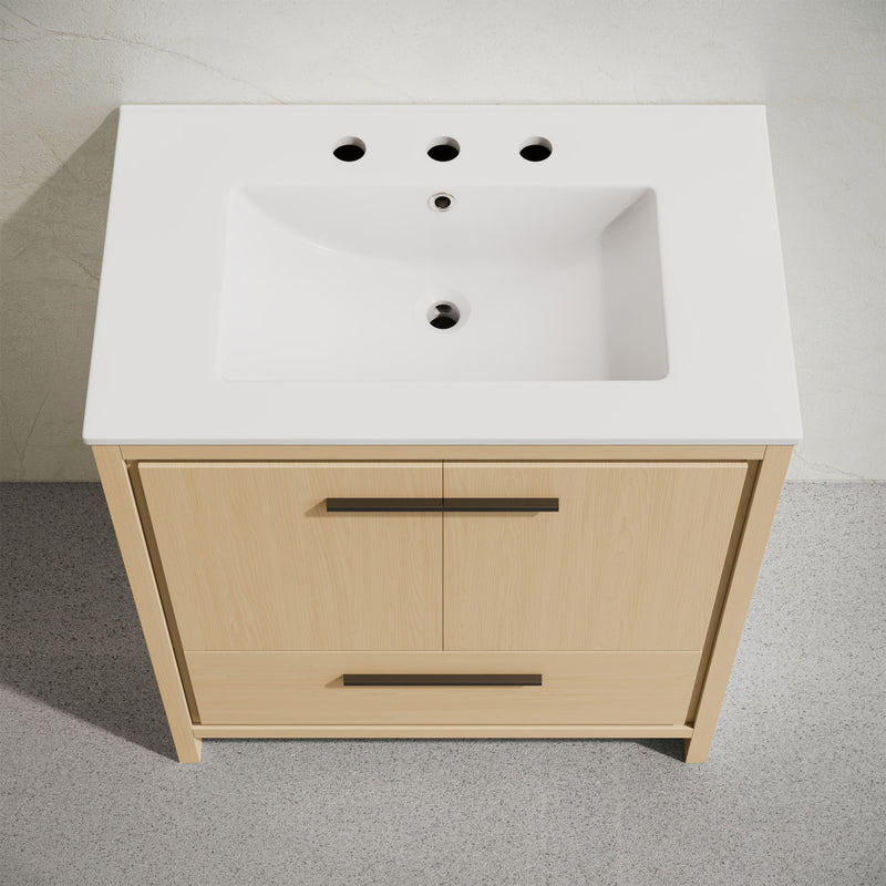 Virage 30" Freestanding Bathroom Vanity in Natural Oak with 3-Hole Widespread Sink Top