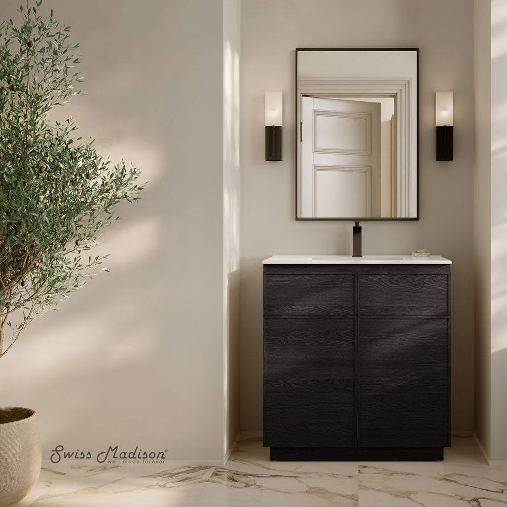 St. Tropez 36" Freestanding Bathroom Vanity in Black Oak with Sink Top