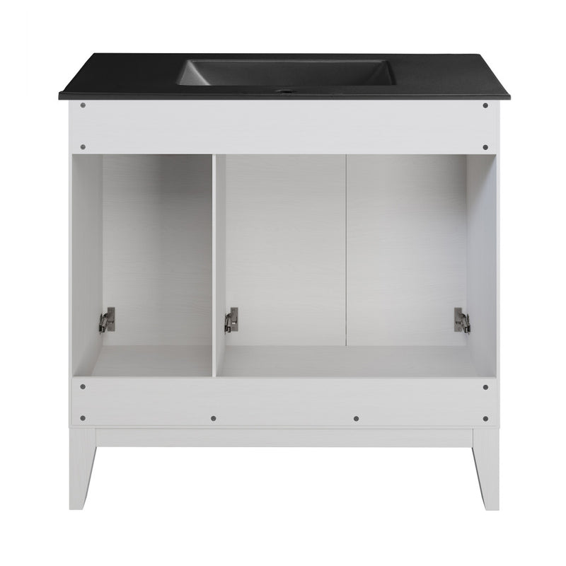 Cascade 36 in. White Oak Bathroom Vanity With Black Ceramic Sink Top