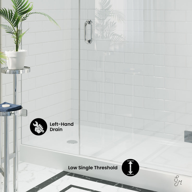 Voltaire 60" x 32" Acrylic White, Single-Threshold, Left-Hand Drain, Shower Base