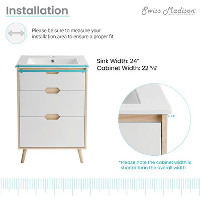 Brusque 24" Freestanding Bathroom Vanity in Natural Oak with Sink Top