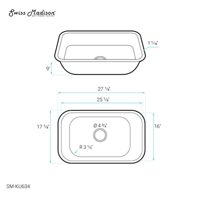 Toulouse 27 x 18 Stainless Steel, Single Basin, Undermount Kitchen Sink