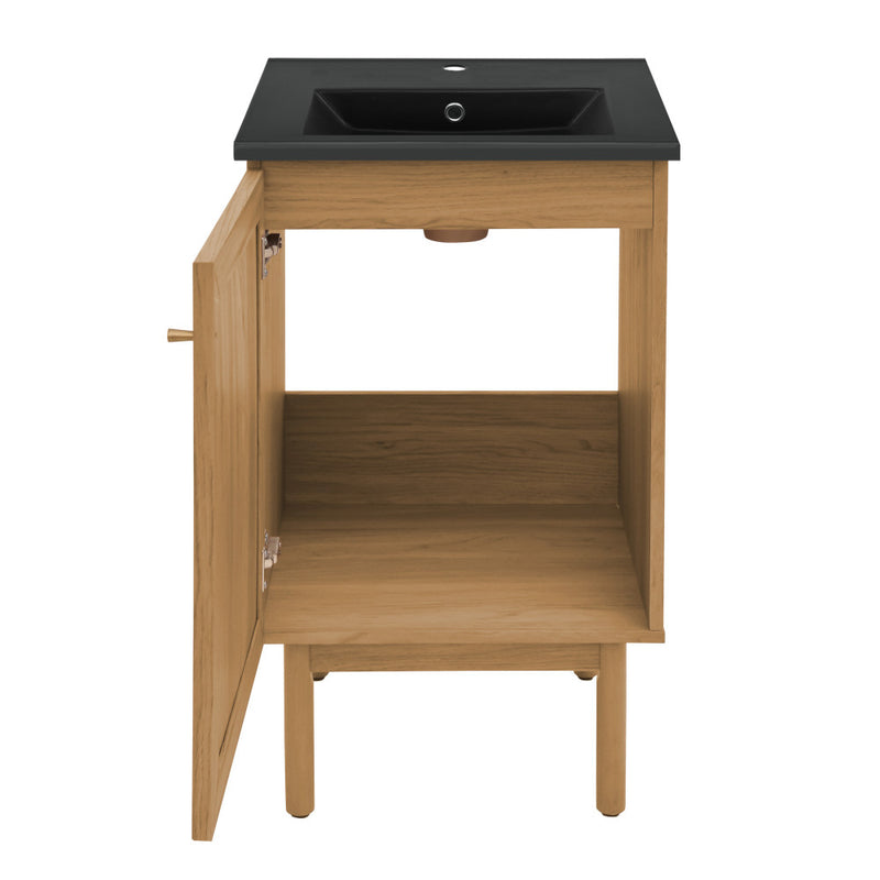 Classe 18 in. Oak Bathroom Vanity With Black Ceramic Sink Top