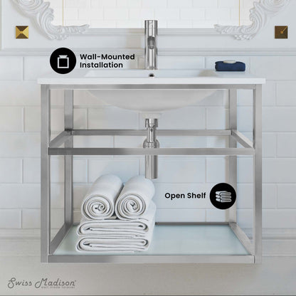 Pierre 30 Single, Open Shelf, Chrome Metal Frame Bathroom Vanity