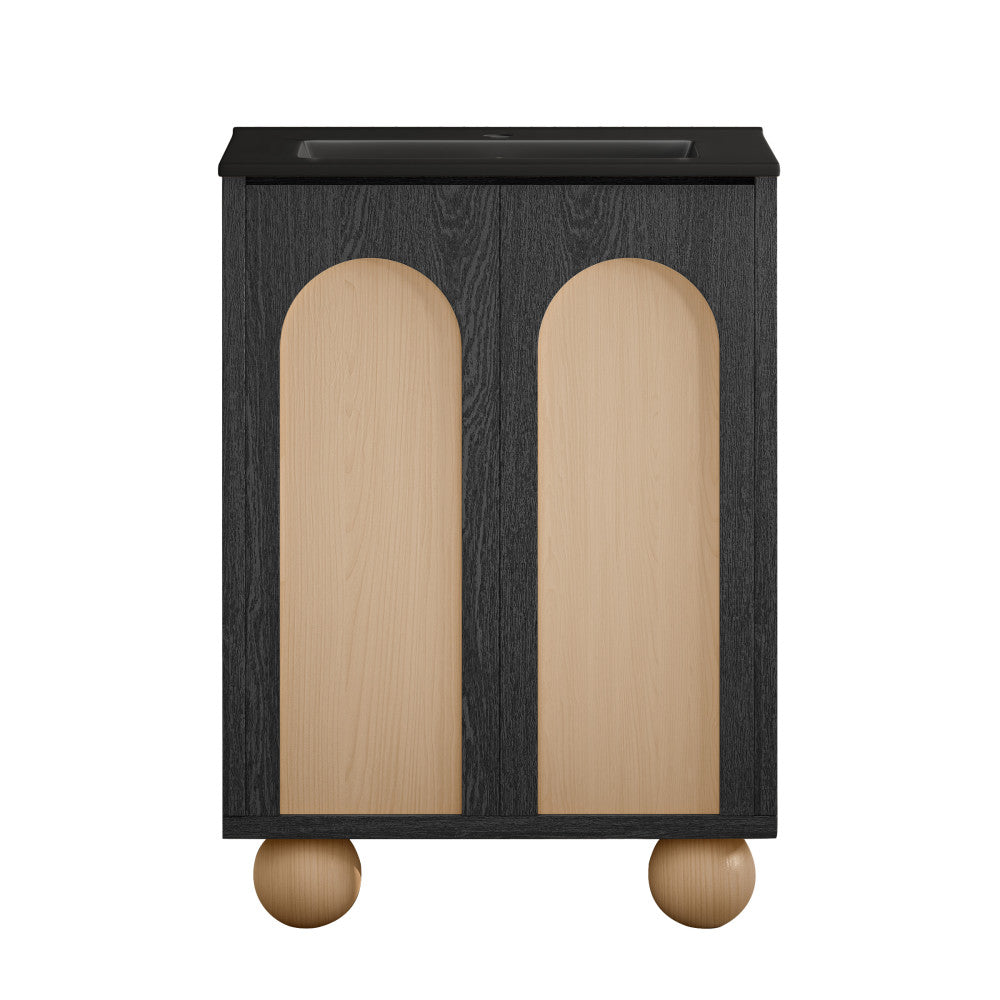 Plaisir II 24" Freestanding Bathroom Vanity in Black Oak with Black Sink Top