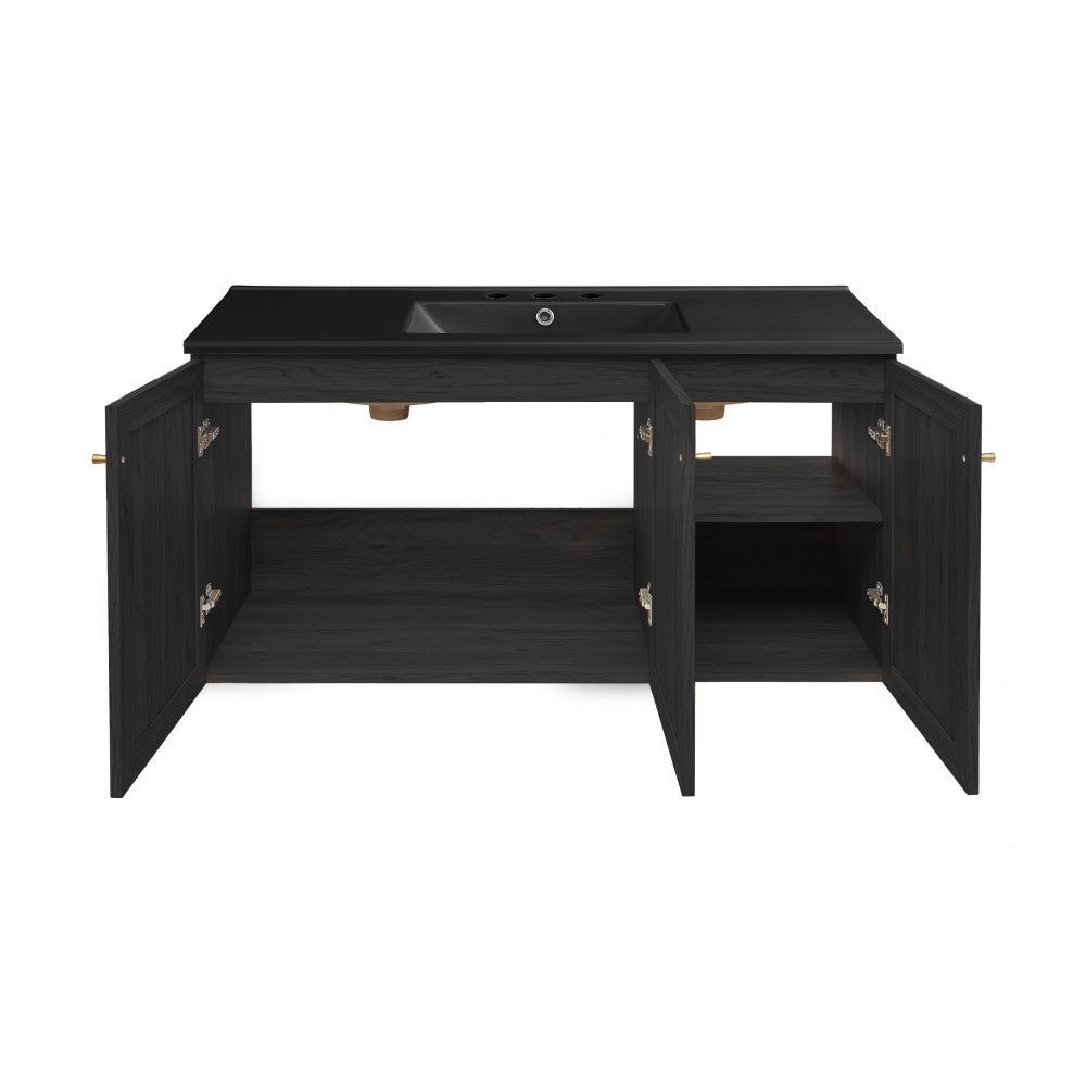 Classe 48" Wall-Mounted Bathroom Vanity in Black Oak with Black 3-Hole Widespread Sink Top