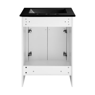 Burdon 24" Freestanding Bathroom Vanity in White with Black 3-Hole Centerset Sink Top