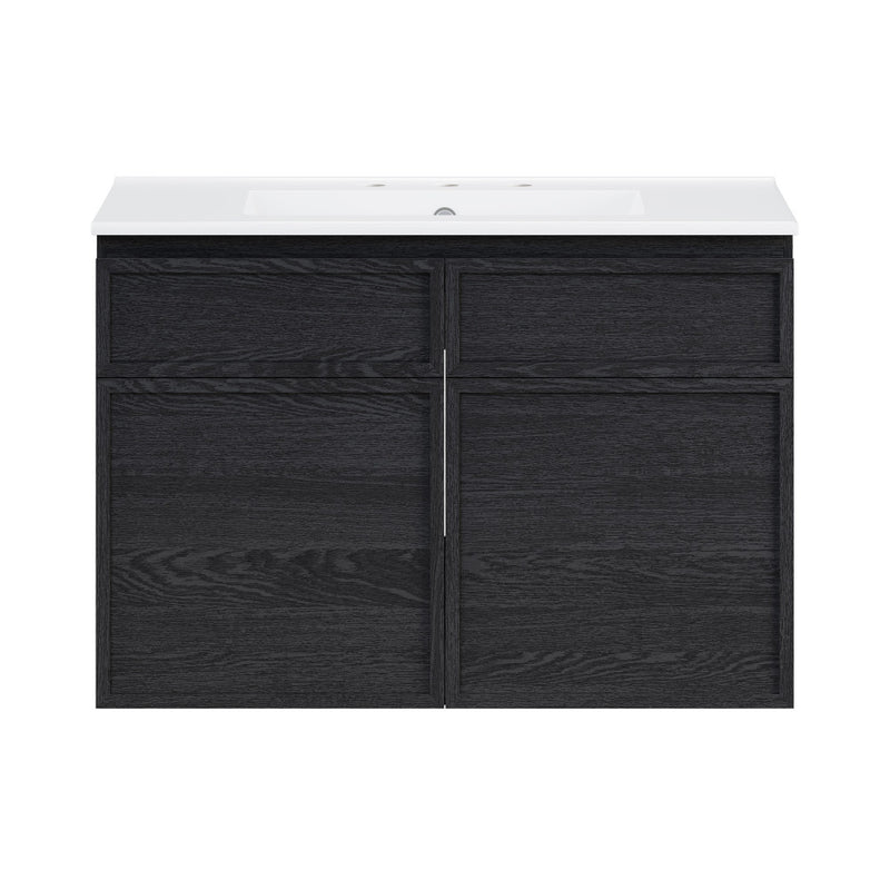St. Tropez 30" Wall-Mounted Bathroom Vanity in Black Oak with 3-Hole Widespread Sink Top