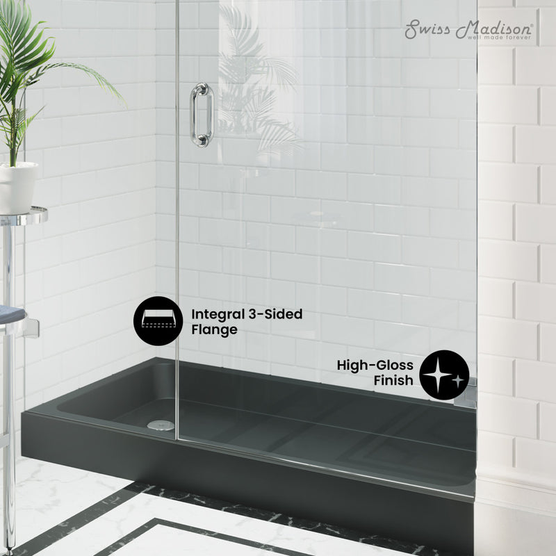 Voltaire 60" x 32" Acrylic Black, Single-Threshold, Left-Hand Drain, Shower Base