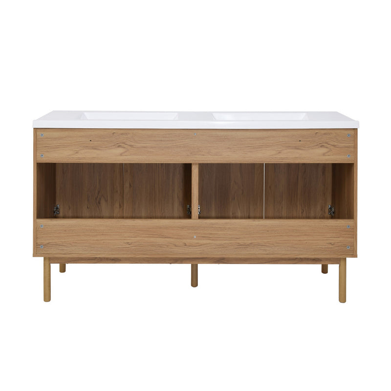 Classe 60" Freestanding Bathroom Vanity in Golden Oak with 3-Hole Widespread Double Basin Sink Top