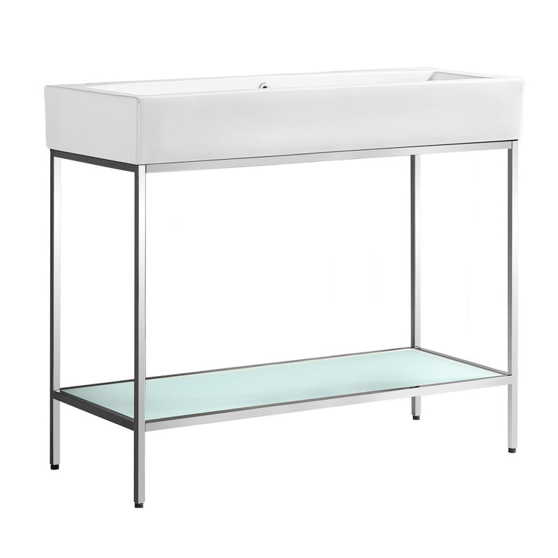 Pierre 40 Single, Freestanding, Open Shelf, Chrome Metal Frame Bathroom Vanity