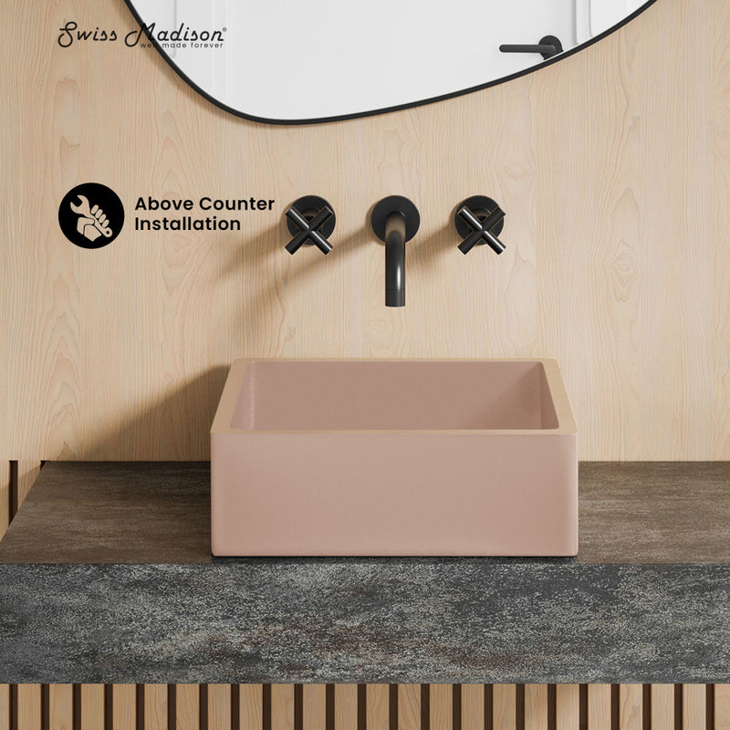 Lisse 15.5" Concrete Square Vessel Sink in Matte Blush