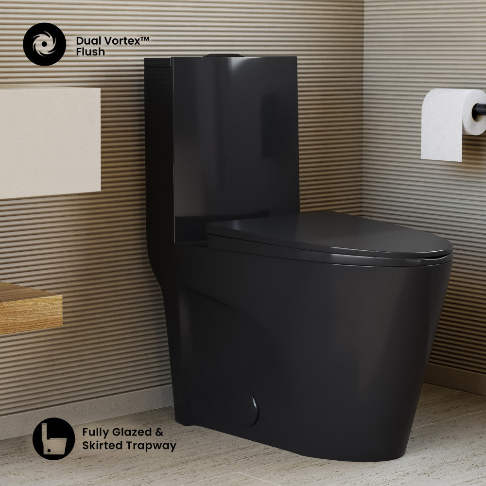 St. Tropez One-Piece 10" Rough-in 1.1/1.6 GPF Dual Top Flush Elongated Toilet in Glossy Black