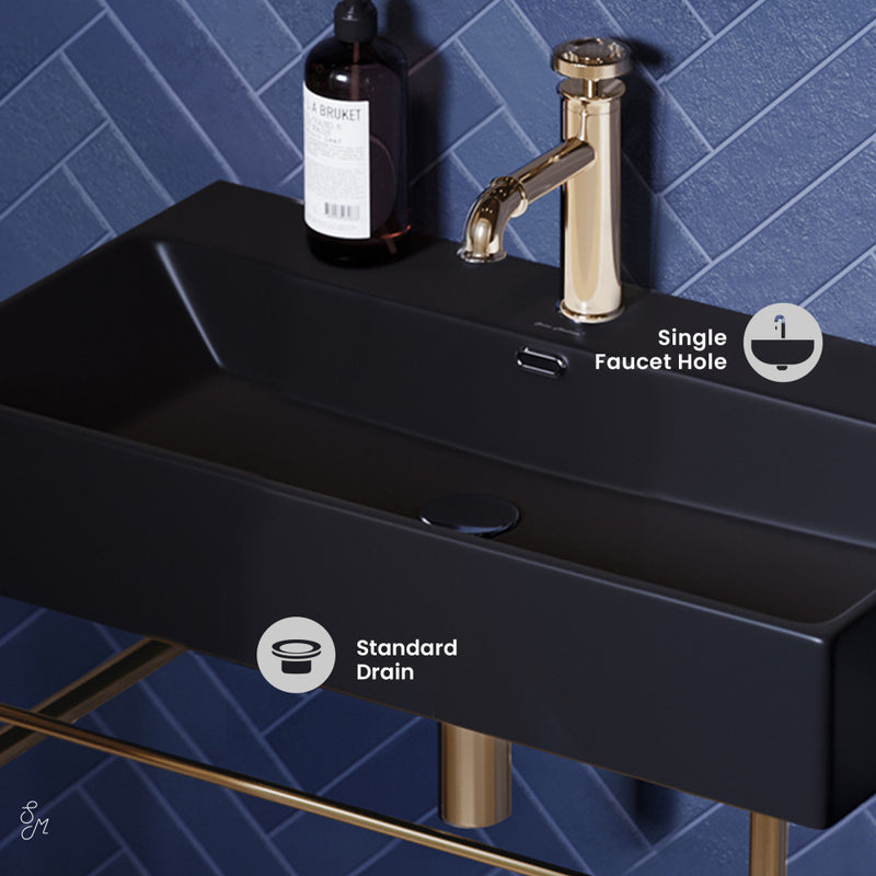 Claire 30 Ceramic Console Sink Matte Black Basin Gold Legs