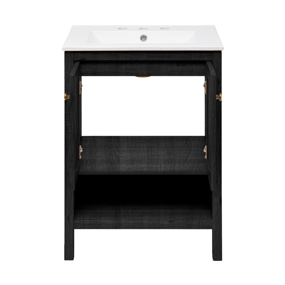 Chateau 24" Freestanding Bathroom Vanity in Black Oak with 3-Hole Widespread Sink Top