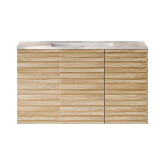 Cascade 36" Wall-Mounted Bathroom Vanity in Natural Oak with 3-Hole Widespread Sink Top