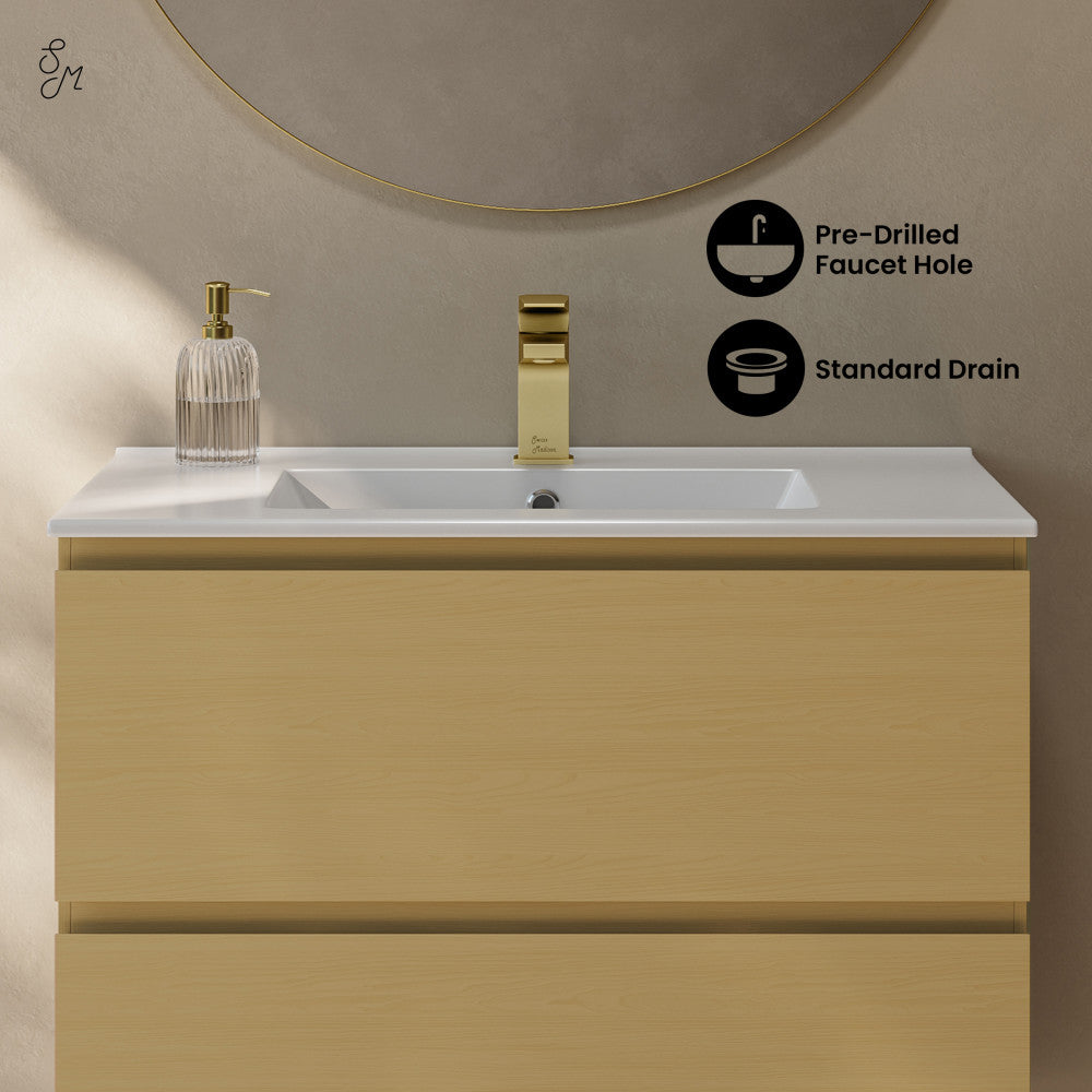 Liberte 30" Wall-Mounted Bathroom Vanity in Natural Oak with Sink Top