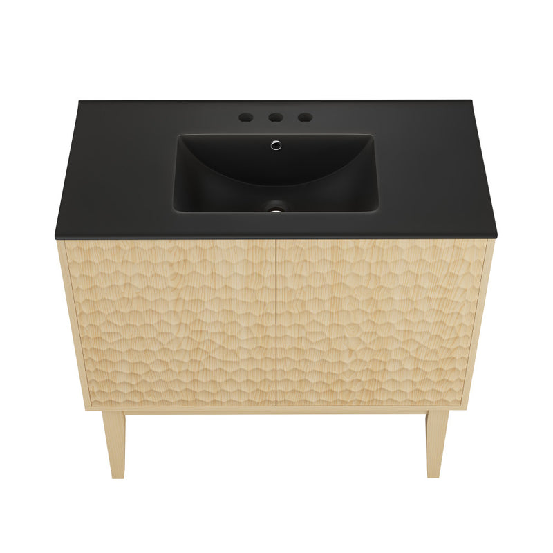 Bosse 36" Freestanding Bathroom Vanity in Natural Oak with Black 3-Hole Widespread Sink Top