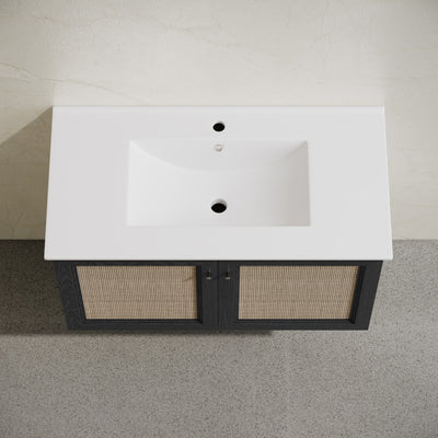 Classe 36" Wall-Mounted Bathroom Vanity in Black Oak with Single Faucet Hole Vanity Top