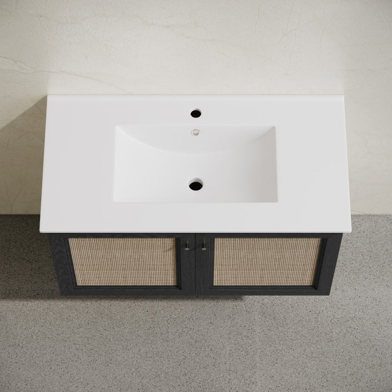 Classe 36" Wall-Mounted Bathroom Vanity in Black Oak with Single Faucet Hole Vanity Top