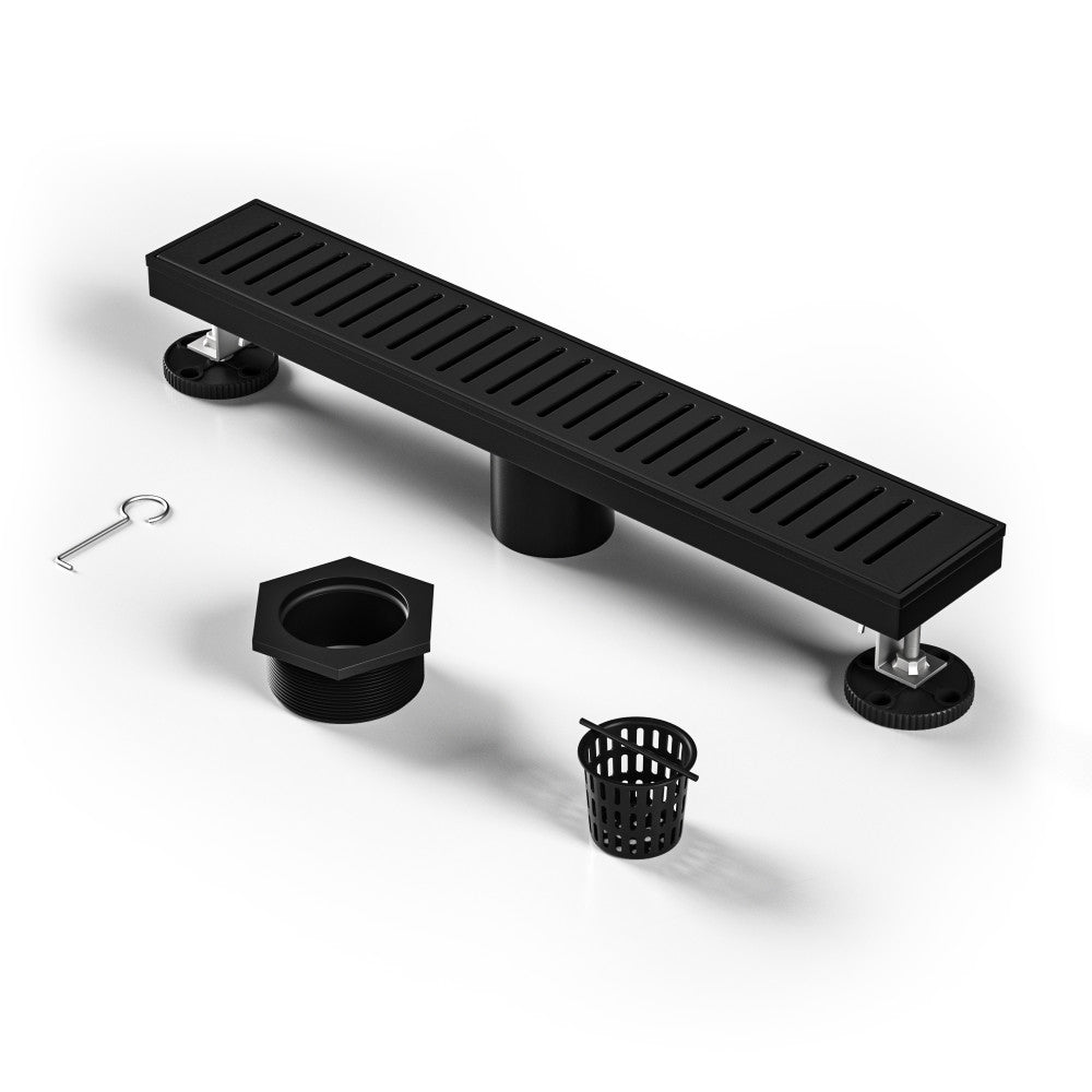 Voltaire 18" Stainless Steel Linear Shower Drain in Matte Black