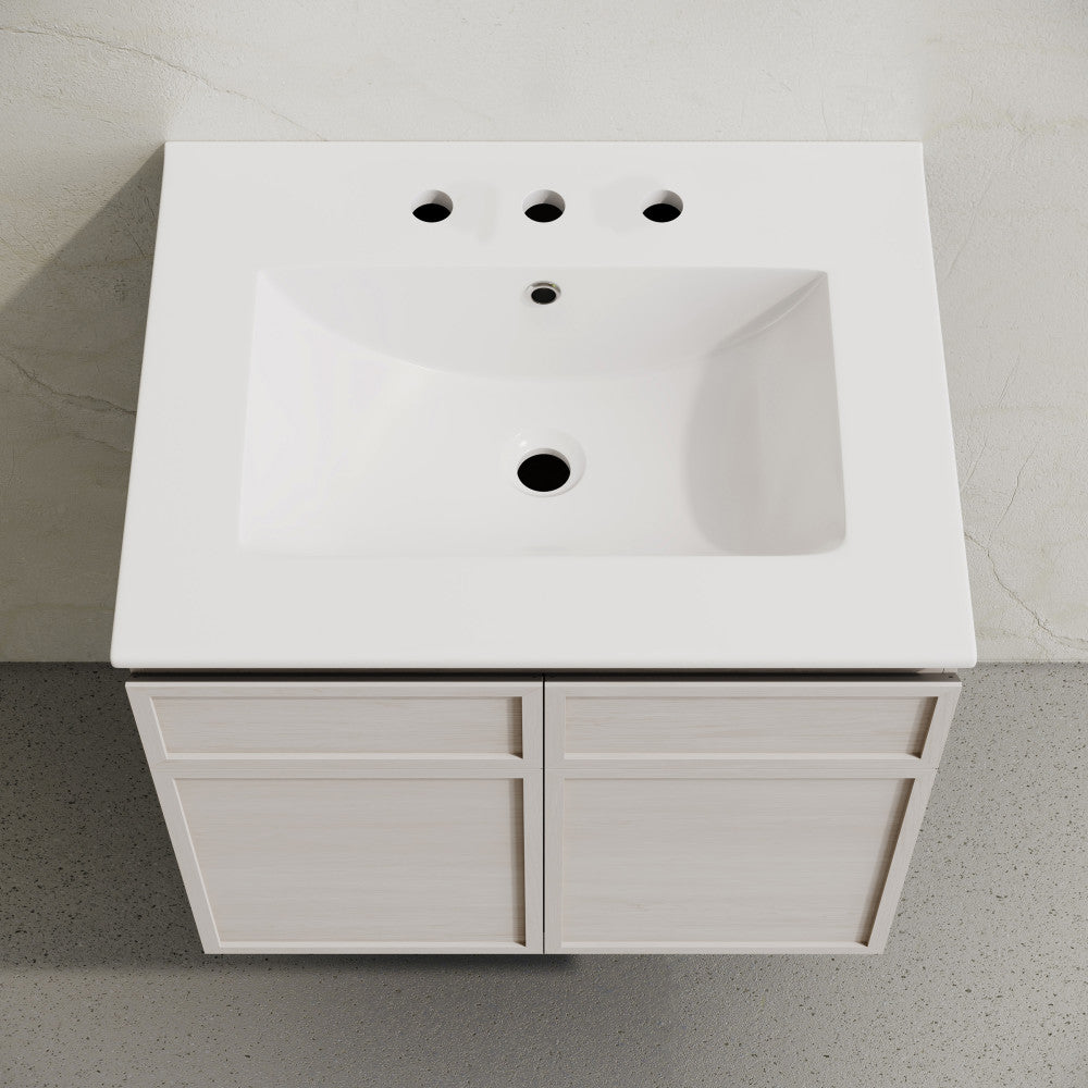 St. Tropez 24" Wall-Mounted Bathroom Vanity in White Oak with 3-Hole Widespread Sink Top