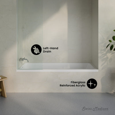 Voltaire 72 x 36 Left Drain Soaking Alcove Bathtub in Glossy White with Integrated Armrest