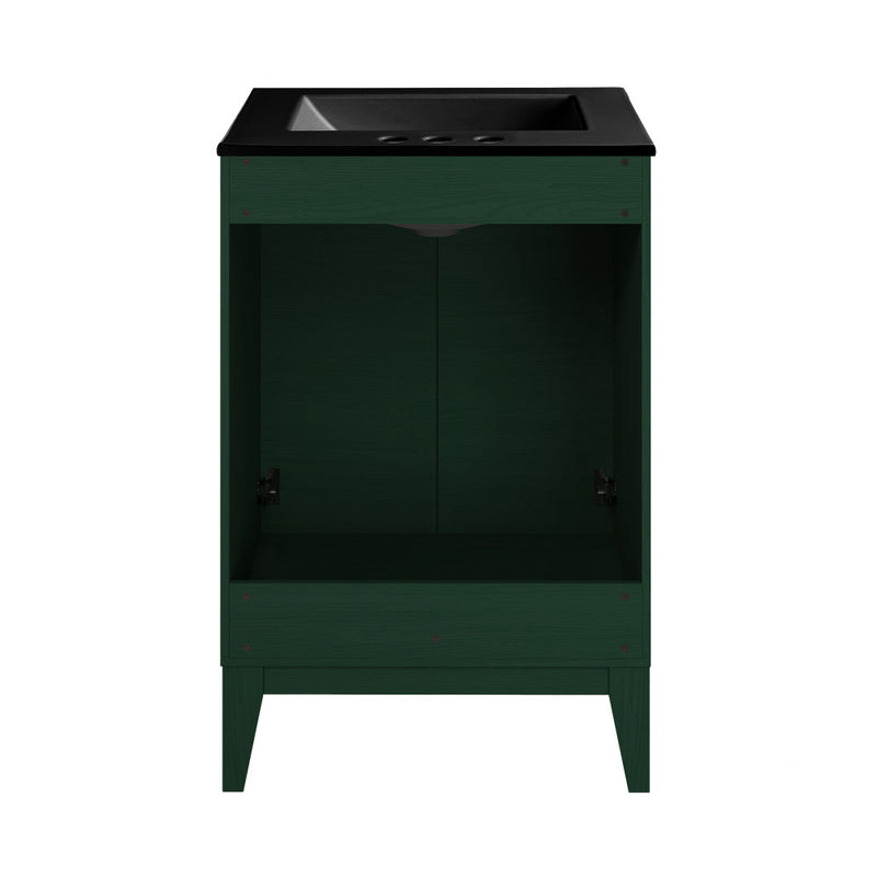 Cascade 24" Freestanding Bathroom Vanity in Green Oak with Black 3-Hole Centerset Sink Top