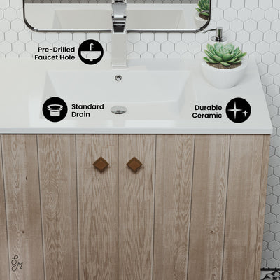 Eclair 36" Freestanding Bathroom Vanity in Gray Oak with Sink Top