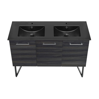 Annecy 48 in. Black Walnut, Double Basin Bathroom Vanity With Black Ceramic Sink Top