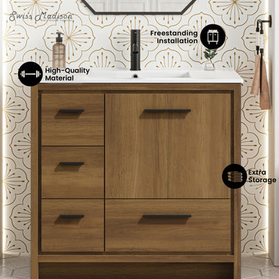 Virage 36" Freestanding Bathroom Vanity in Brown Oak with Sink Top