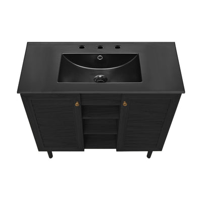 Bron 36" Freestanding Bathroom Vanity in Black Oak with Black 3-Hole Widespread Sink Top