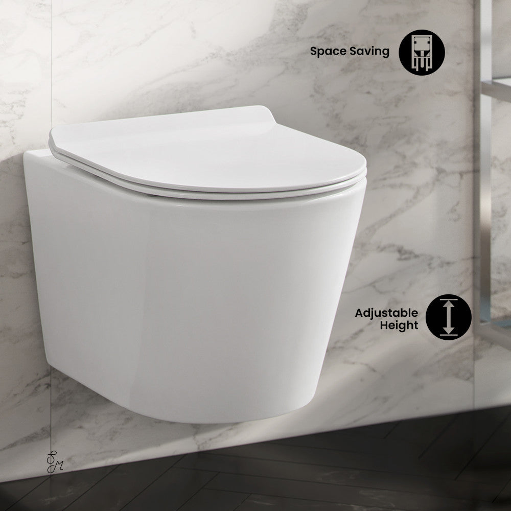 Calice Wall-Hung Toilet Bundle 0.8/1.6 GPF Dual Flush in Glossy White with Flush Plate