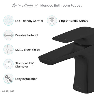 Monaco Single Hole, Single-Handle, Bathroom Faucet in Matte Black