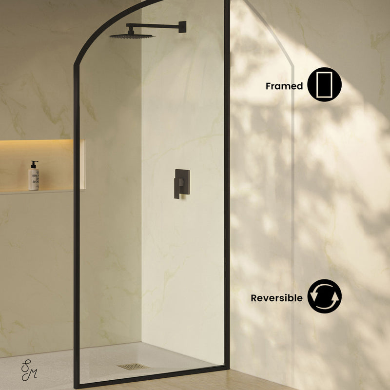 Demi 34 x 76 Framed Fixed 3/8 in. (10mm) Clear Tempered Glass Shower Door with Black Matte Frame