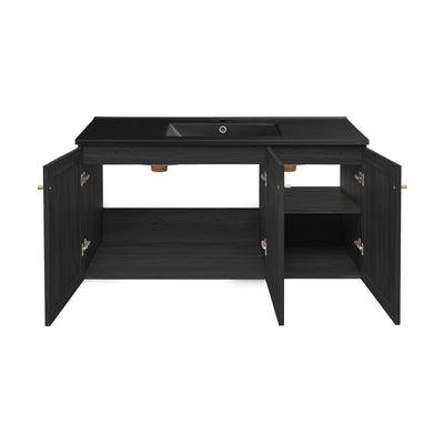 Classe 48" Wall-Mounted Bathroom Vanity in Black Oak with Black Sink Top