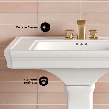 Voltaire 26" Two-Piece Rectangle Pedestal Sink with 3-Hole Centerset Faucet Holes in Glossy White