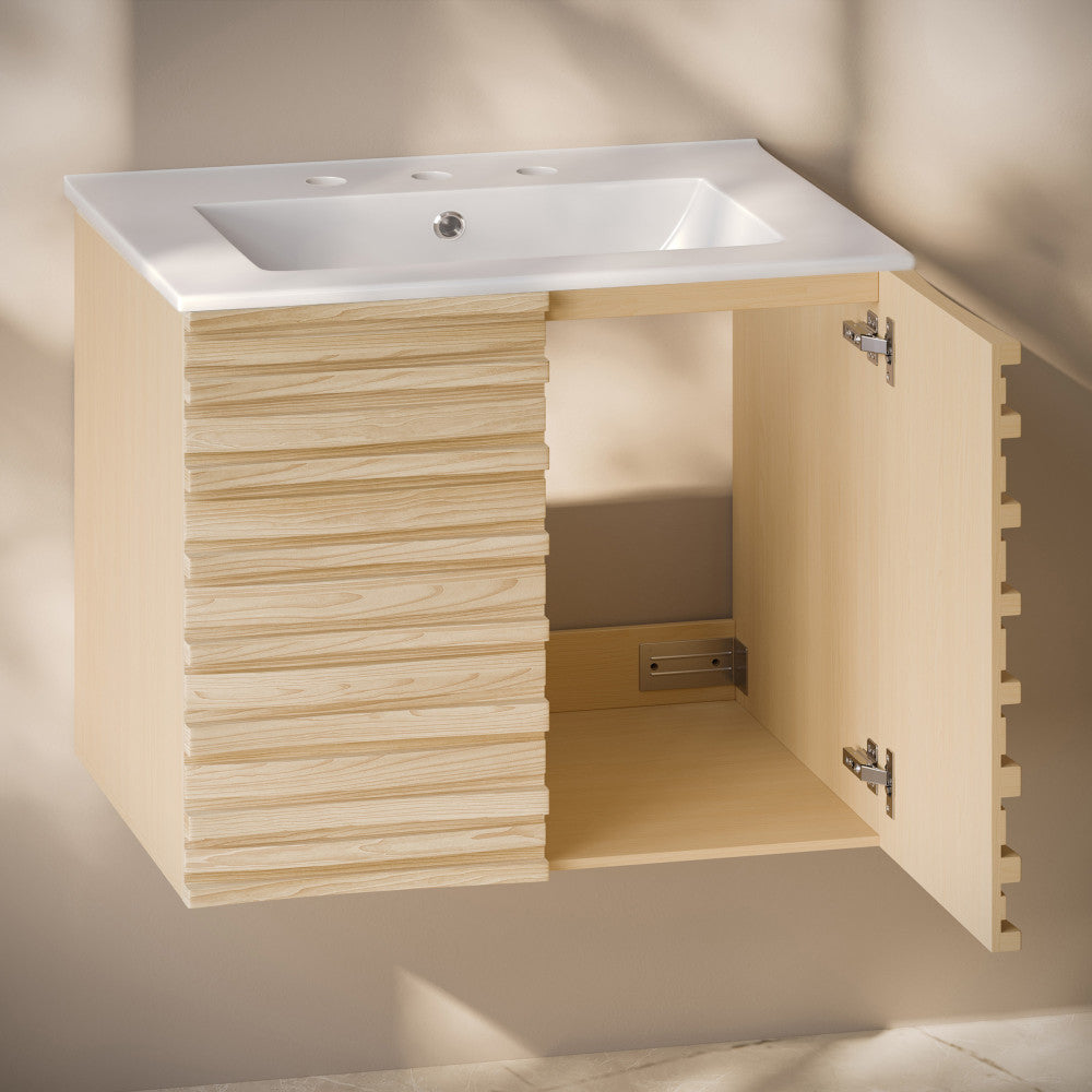 Cascade 30" Wall-Mounted Bathroom Vanity in Natural Oak with 3-Hole Widespread Sink Top