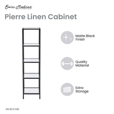 Pierre 16"x65"x14" Freestanding Linen Cabinet in Matte Black