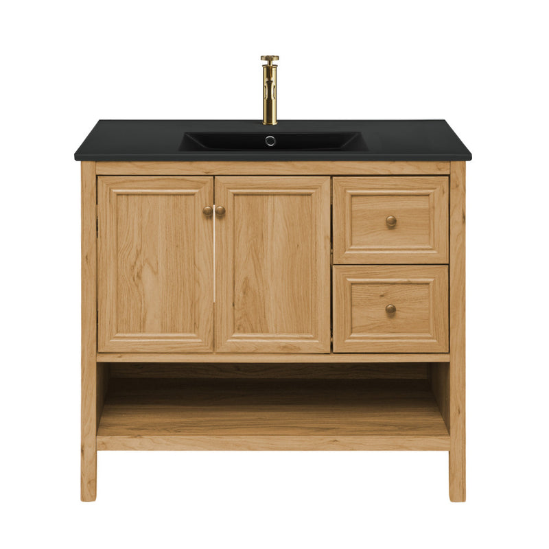 Chateau 36" Freestanding Bathroom Vanity in Golden Oak with Black Sink Top