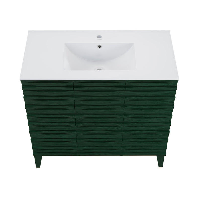 Cascade 36" Freestanding Bathroom Vanity in Green Oak with Sink Top