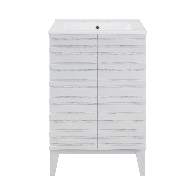 Cascade 24 in. White Oak Bathroom Vanity With White, 3-Hole Ceramic Sink Top