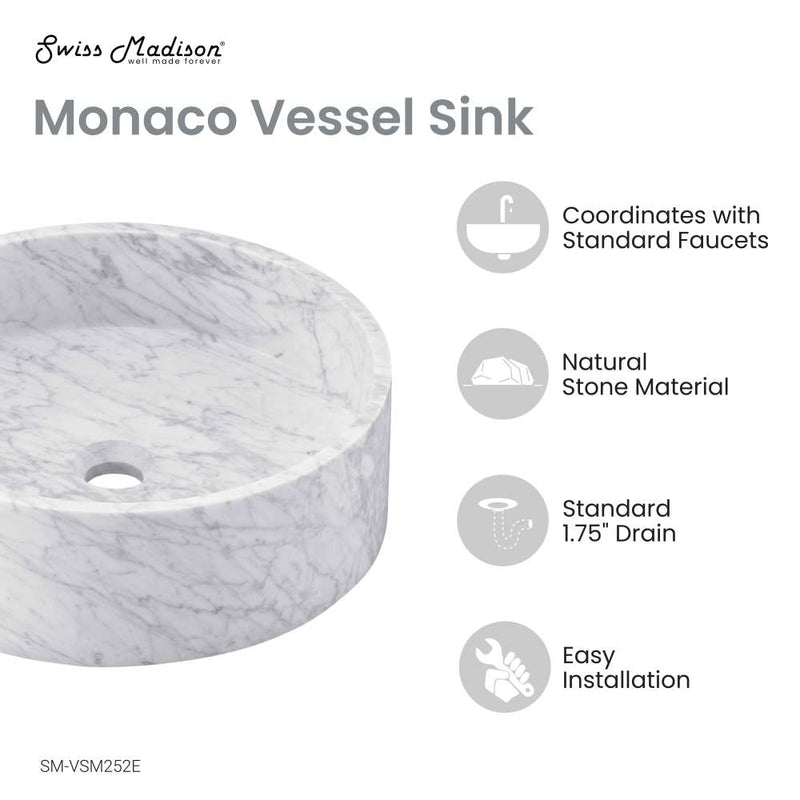 Monaco 17" Round Vessel Bathroom Sink in Marbled Grey