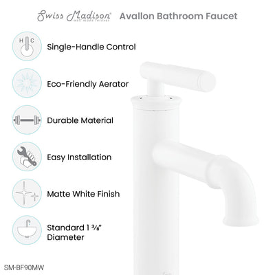 Avallon Single Hole, Single-Handle Sleek, Bathroom Faucet in Matte White