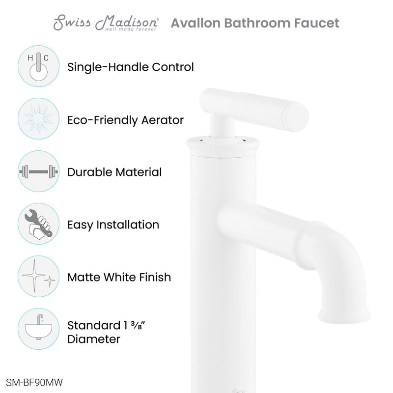 Avallon Single Hole, Single-Handle Sleek, Bathroom Faucet in Matte White
