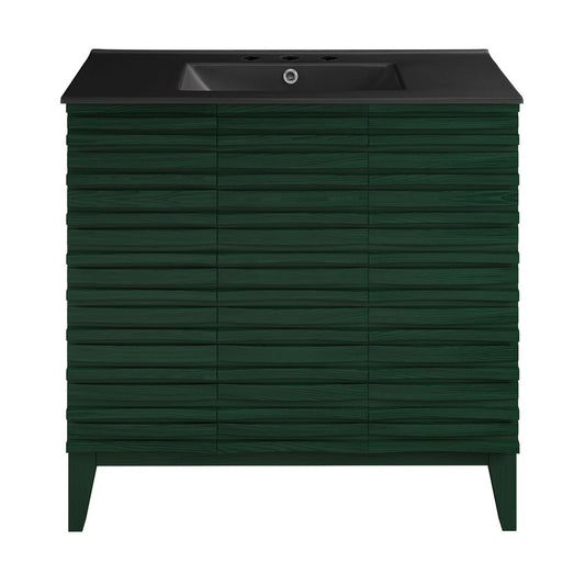 Cascade 36" Freestanding Bathroom Vanity in Green Oak with Black 3-Hole Widespread Sink Top