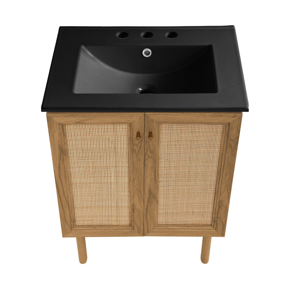 Classe 24" Freestanding Bathroom Vanity in Golden Oak with Black 3-Hole Centerset Sink Top